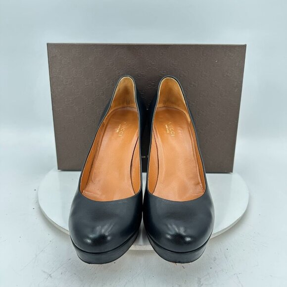 Gucci Women Size EU 38.5 US 8.5 Black Leather Platform Pump Heel Shoes - Picture 1 of 12